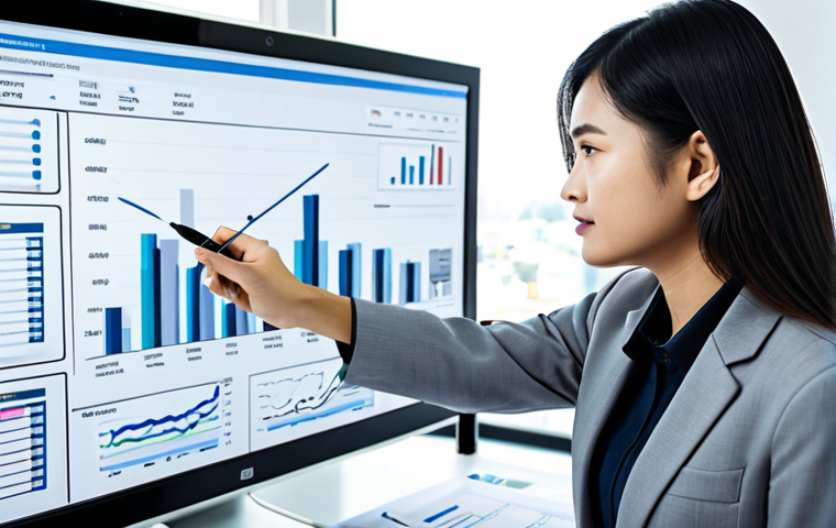 Data-Driven Marketing**

A brightly lit, modern office setting. A Thai businesswoman in a modest business suit is analyzing charts and graphs on a large monitor. The graphs depict marketing performance data. She is pointing to a key insight with a pen. Emphasis on professional data analysis and strategic thinking. "safe for work", "appropriate content", "fully clothed", "professional", "perfect anatomy", "correct proportions", "natural pose", "well-formed hands", "proper finger count", "natural body proportions".

**