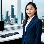 광고홍보사 자격증 종류와 필요성 - **Prompt:** "A confident marketing professional in a modern Bangkok office, fully clothed in a styli...