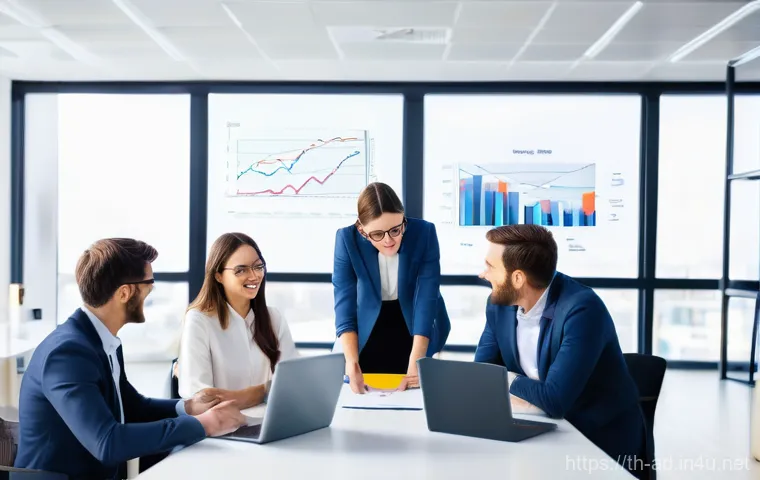 광고홍보사와 광고 운영 자동화 - **Dynamic Marketing Agency Team:** A diverse team of five marketing professionals, including men and...