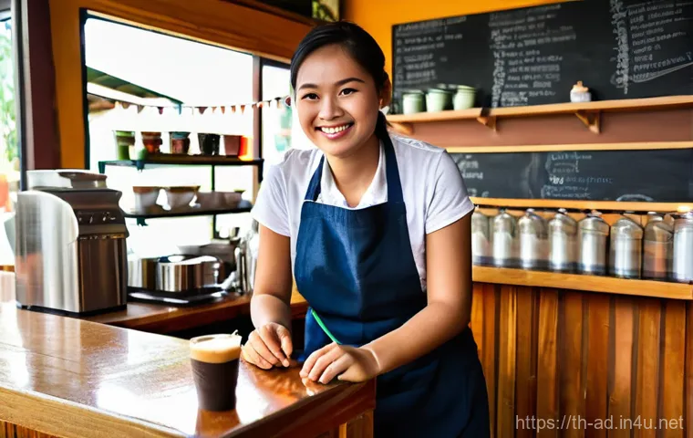 광고홍보사와 로컬 광고 성공 사례 - **Prompt 1: Vibrant Thai Local Coffee Shop Scene**
    "A vibrant and cozy local Thai coffee shop. A...