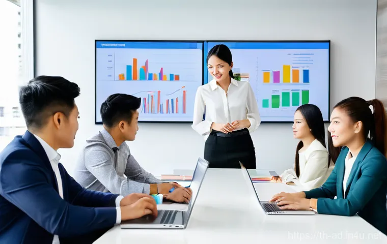 광고홍보사와 광고 트렌드 리포트 - **Prompt: Thai Marketing Agency Collaboration**
    A bright, wide-angle shot of a diverse team of y...