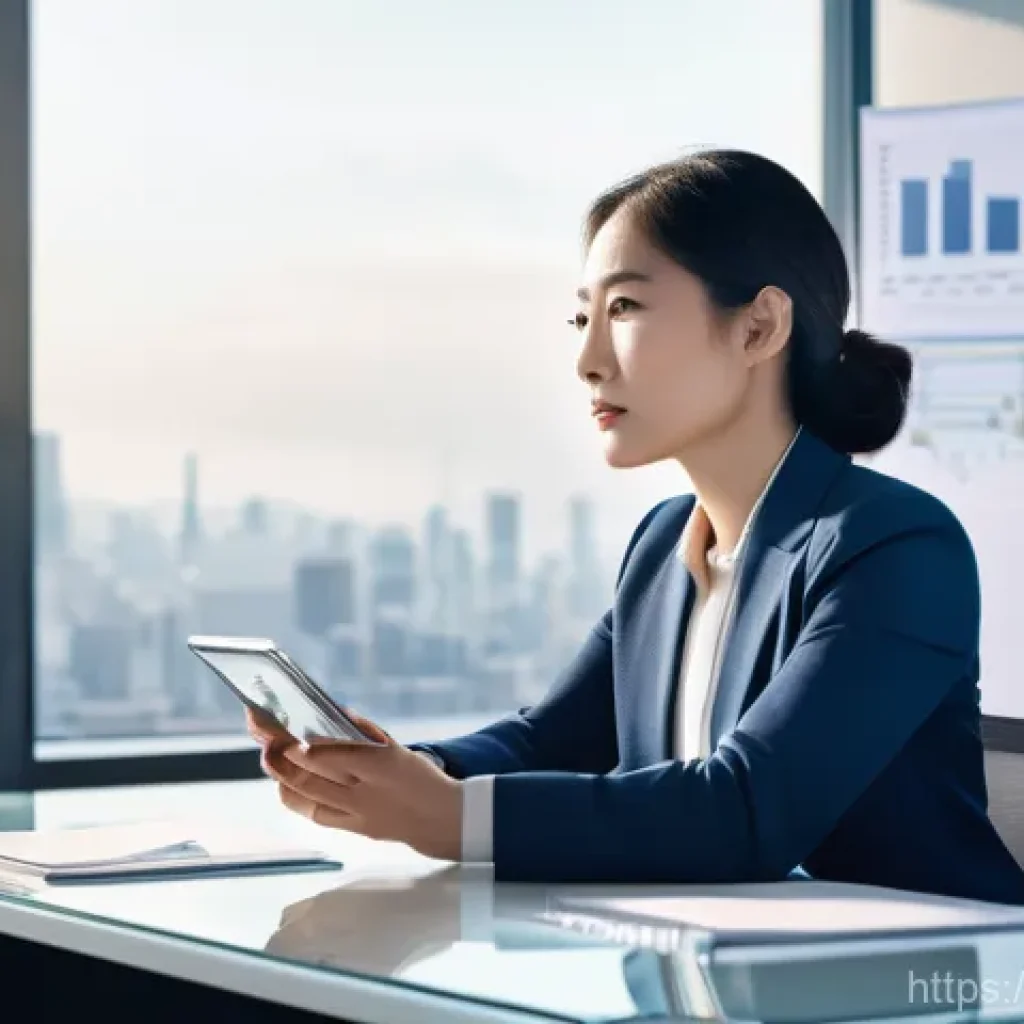 광고홍보사와 광고 제작 툴 활용 - **Prompt:** A focused, professional East Asian businesswoman in her early 30s, dressed in smart casu...