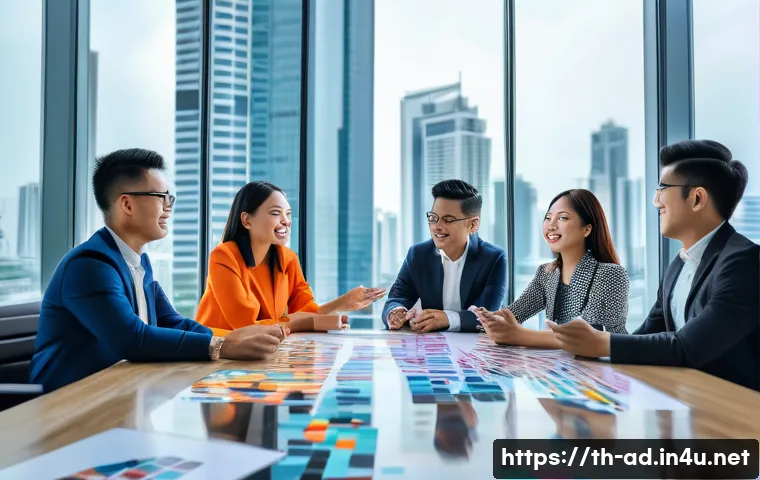 광고홍보사와 전통 광고의 현대화 - A modern digital marketing office scene in Bangkok, Thailand, featuring a diverse team of young Thai...