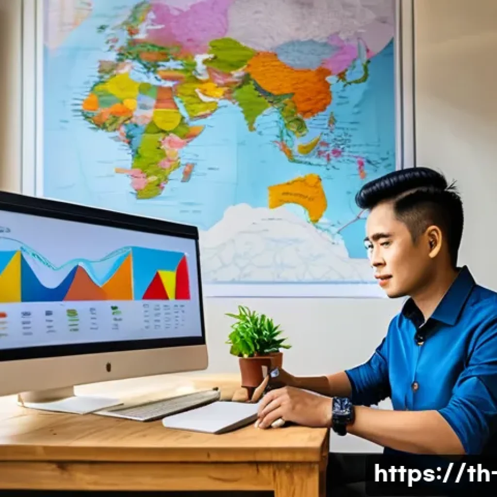 광고홍보사와 캠페인 관리 도구 사용법 - A vibrant digital marketing workspace scene showing a Thai business owner analyzing detailed demogra...