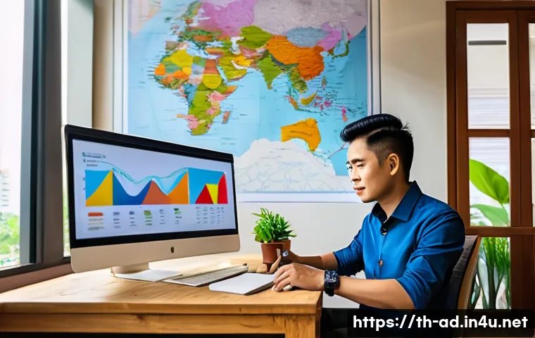 광고홍보사와 캠페인 관리 도구 사용법 - A vibrant digital marketing workspace scene showing a Thai business owner analyzing detailed demogra...