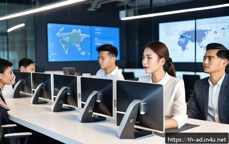 광고홍보사와 디지털 광고 시장 분석 - A modern digital advertising agency office in Bangkok, Thailand, bustling with young professionals c...
