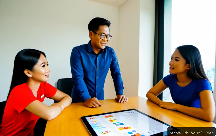 Home 29 광고홍보사와 고객 피드백 분석 - Photorealistic Thai advertising agency meeting in a bright modern Bangkok office, diverse Thai creat...