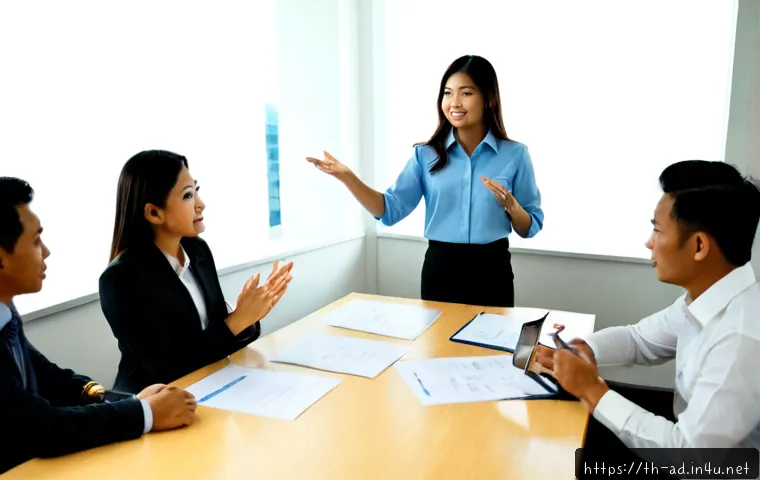Home 17 광고홍보사로서의 커뮤니케이션 능력 - Photorealistic Bangkok public relations agency meeting, diverse Thai professionals confidently prese...