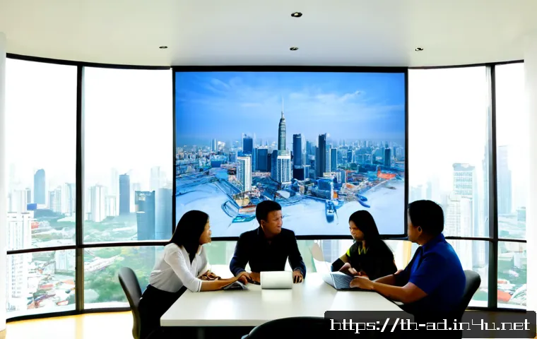 광고홍보사와 글로벌 광고 시장 전략 - Photorealistic Bangkok advertising agency strategy meeting, diverse Thai creative professionals and ...