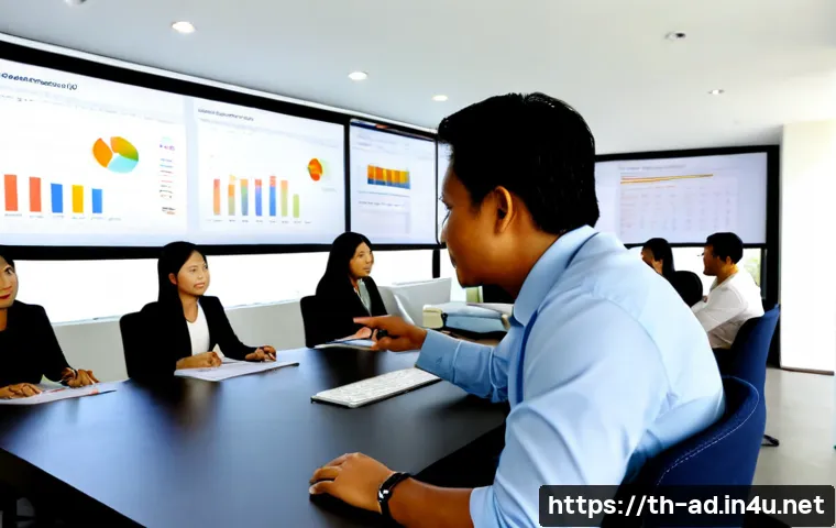 Home 31 광고홍보사와 기업 광고 데이터 분석 - Photorealistic Thai advertising agency strategy meeting, diverse Thai business team gathered around ...
