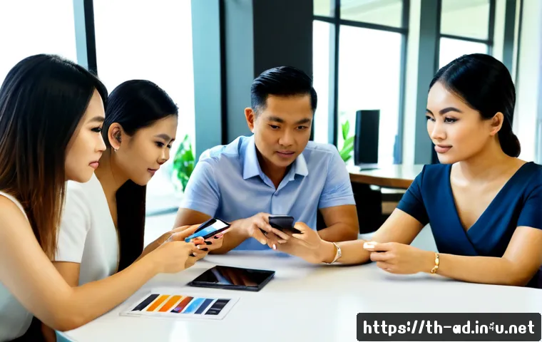 Home 29 광고홍보사와 모바일 광고 트렌드 - Photorealistic Bangkok advertising agency meeting, diverse Thai creative team gathered around a tabl...