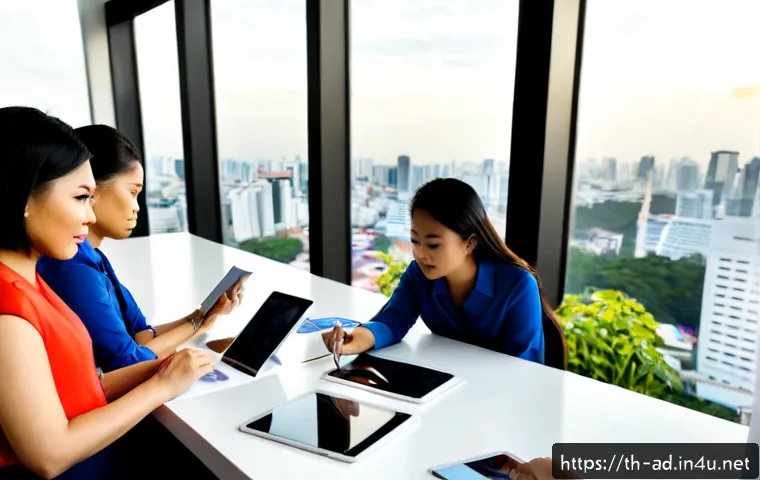 Home 17 광고홍보사로 시작하는 광고업계 - Photorealistic Bangkok advertising agency office, diverse Thai creative team gathered around a clean...